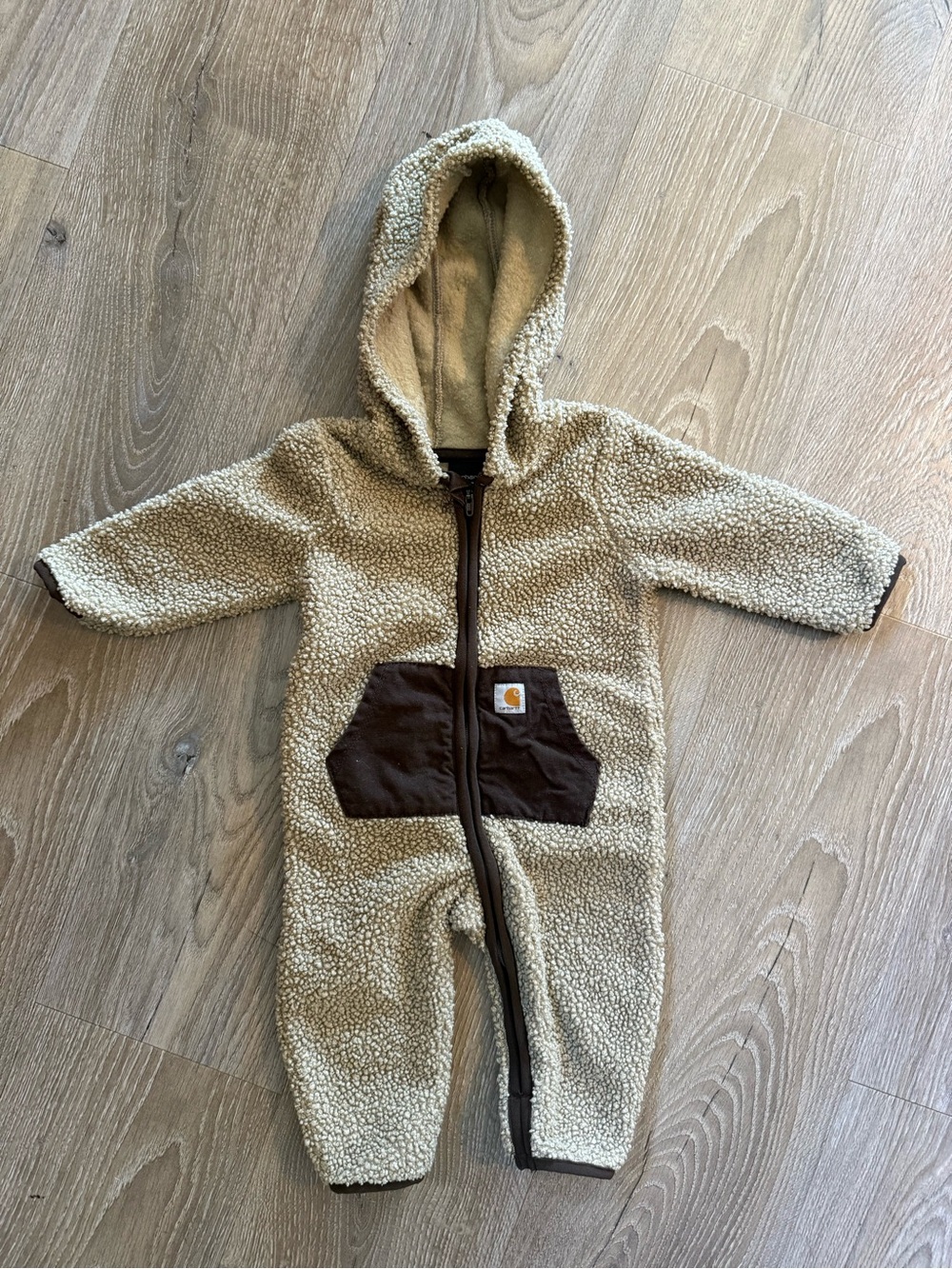 Carhartt Cream Sherpa Hooded One-Piece with Brown Pocket